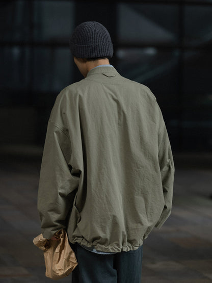 Washed Army Green Stand Collar Zip Jacket – Men's Loose Cargo Overshirt