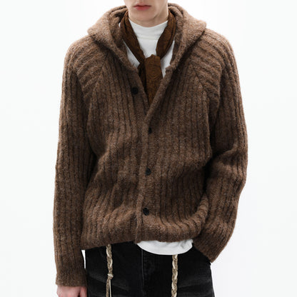 American Vintage Striped Hoodie Cardigan – Chunky Knit Men – Japanese vintage | yamalin clothes | Yamalinclothes