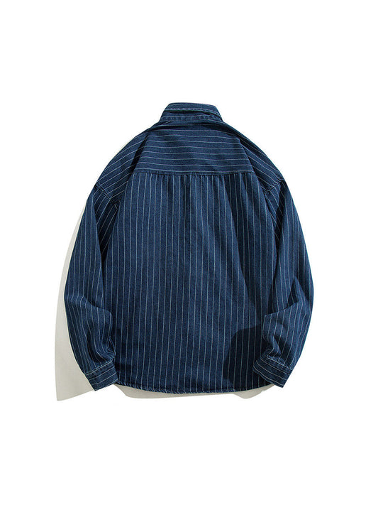 Striped Denim Shirt – Asymmetric Chest Pockets | Yamalinclothes