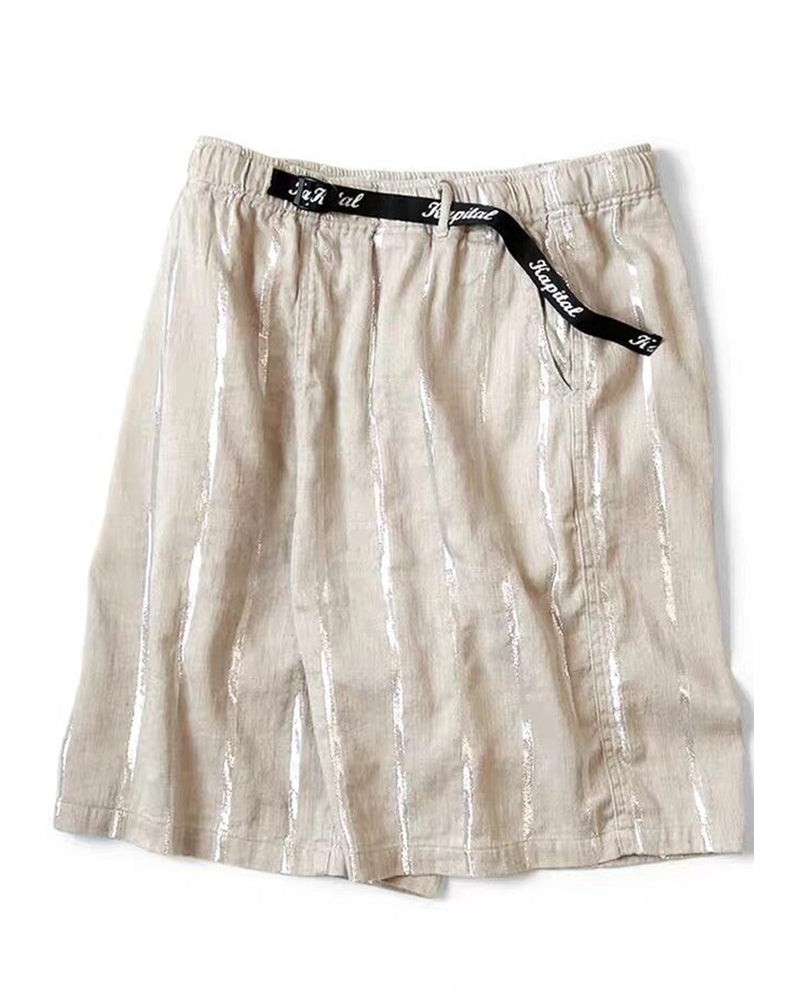 Linen Chunky Striped Shorts – Bright Color Drawstring Elastic Waist Japanese Streetwear