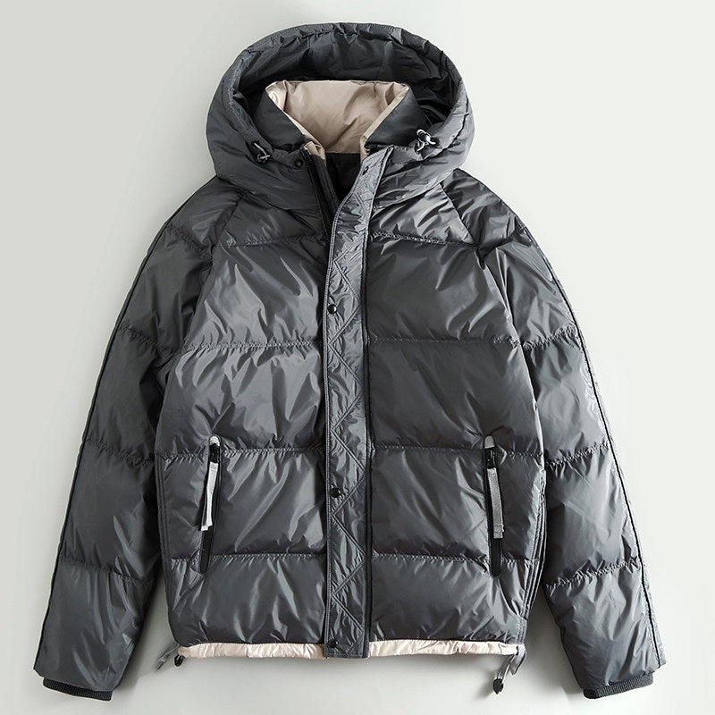 Short Hooded White Duck Down Jacket – Warm Loose Unisex – Coats Jackets | japanese streetwear | vintage workwear | unisex | Yamalinclothes