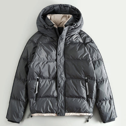 Short Hooded White Duck Down Jacket – Warm Loose Unisex – Coats Jackets | japanese streetwear | vintage workwear | unisex | Yamalinclothes