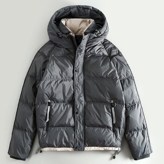 Short Hooded White Duck Down Jacket – Warm Loose Unisex – Coats Jackets | japanese streetwear | vintage workwear | unisex | Yamalinclothes