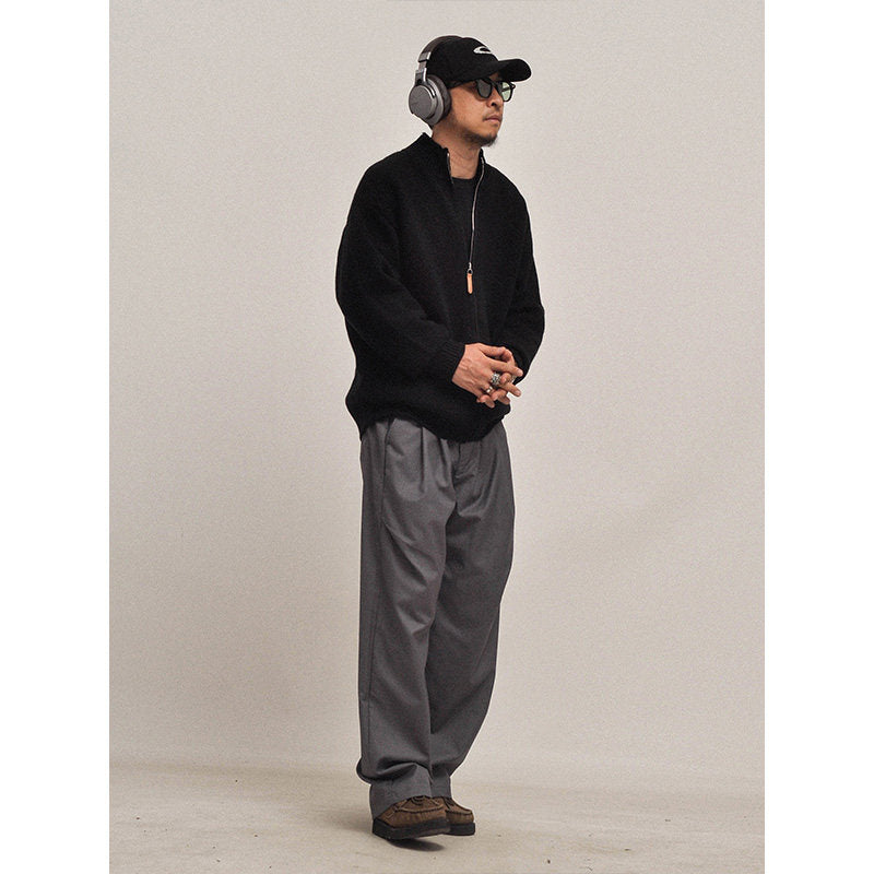 Half-Turtleneck Zip Knit Cardigan – Oversized Unisex Sweater – Japanese vintage | yamalin clothes | Yamalinclothes