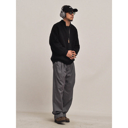 Half-Turtleneck Zip Knit Cardigan – Oversized Unisex Sweater – Japanese vintage | yamalin clothes | Yamalinclothes