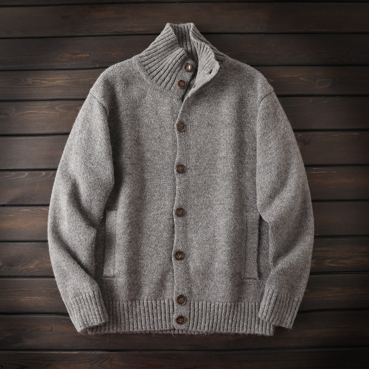 Alpaca Wool Blend Stand-Collar Knit Cardigan – Thickened Oversized Unisex