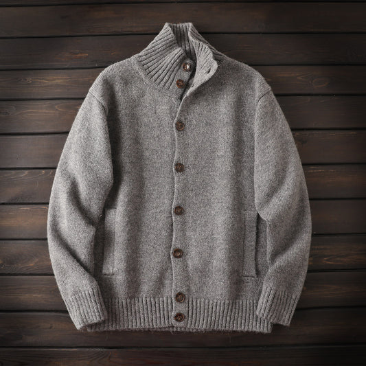 Nordic order! Alpaca + wool blend, high-end men's stand-collar thickened knit cardigan, sweater jacket for winter