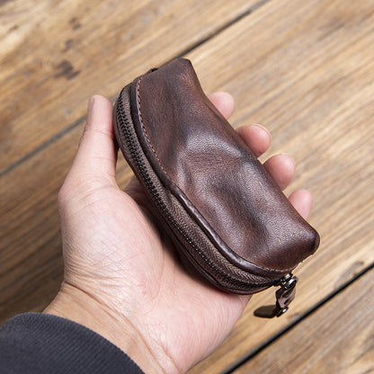 Handmade Top-Grain Cowhide Key Case – Vintage Mini Leather Coin Purse