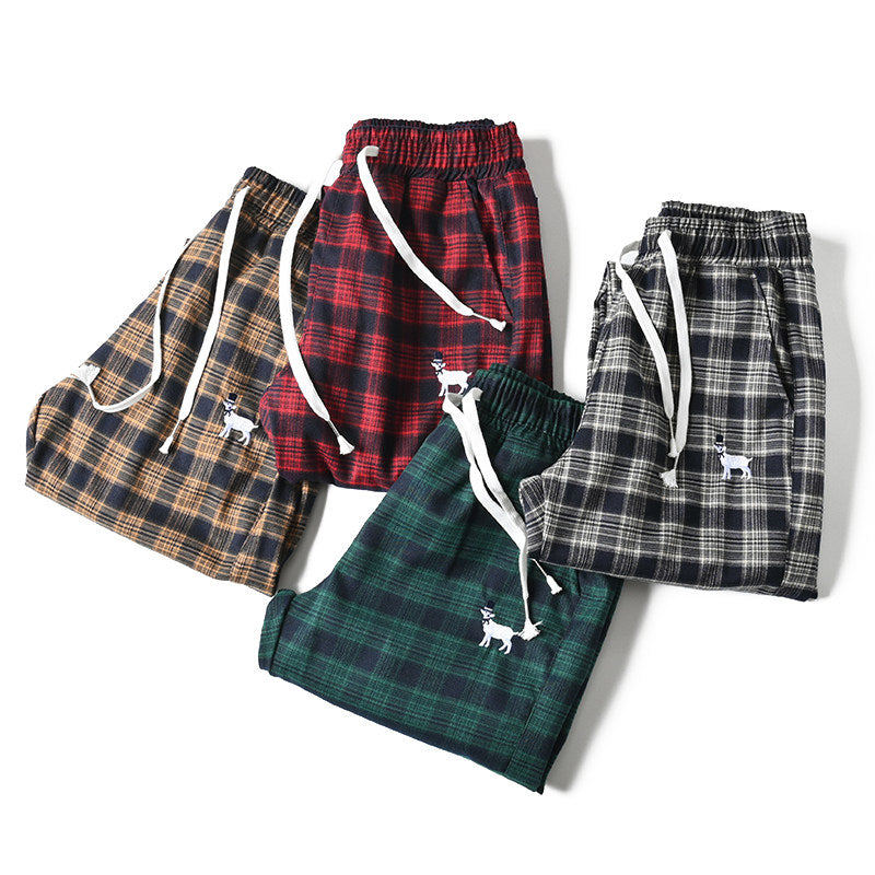 Japanese style retro plaid casual pants, spring/summer thin plaid straight leg tapered harem pants/sports pants – Japanese vintage | yamalin clothes | Yamalinclothes