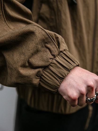 Spliced Textured Stand-Collar Jacket – American Retro Oversized Unisex