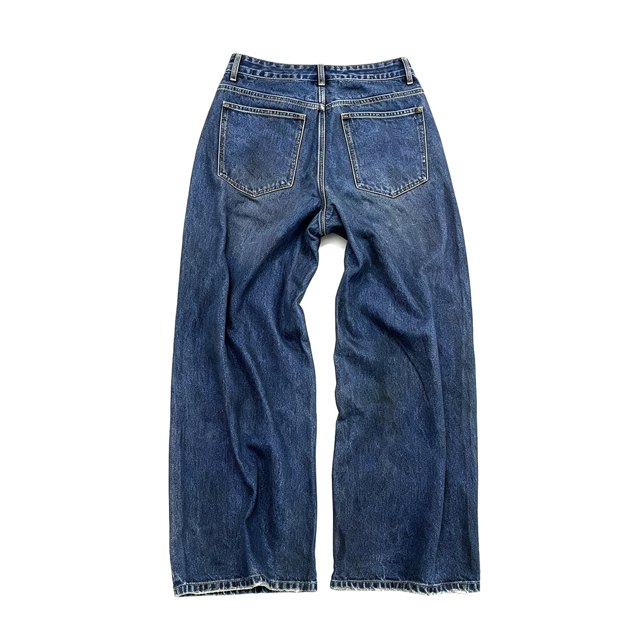 Punk Riveted Ripped Straight-Leg Jeans – Washed Distressed Y2K Vintage Denim