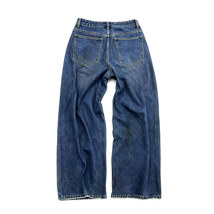 Punk Riveted Ripped Straight-Leg Jeans – Washed Distressed Y2K Vintage Denim