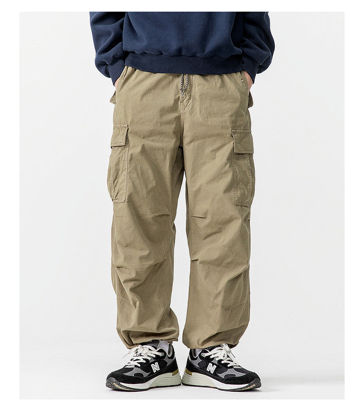 Heavyweight Washed Cargo Pants – Loose Straight Leg Men's Workwear Trousers