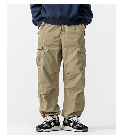 Heavyweight Washed Cargo Pants – Loose Straight Leg Men's Workwear Trousers