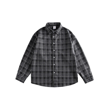 Japanese Vintage Plaid Long Sleeve Lapel Shirt Jacket – Loose Unisex Casual