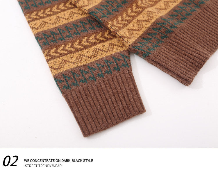 Japanese Ethnic Roll-Neck Knit Pullover – Oversized Vintage Yellow