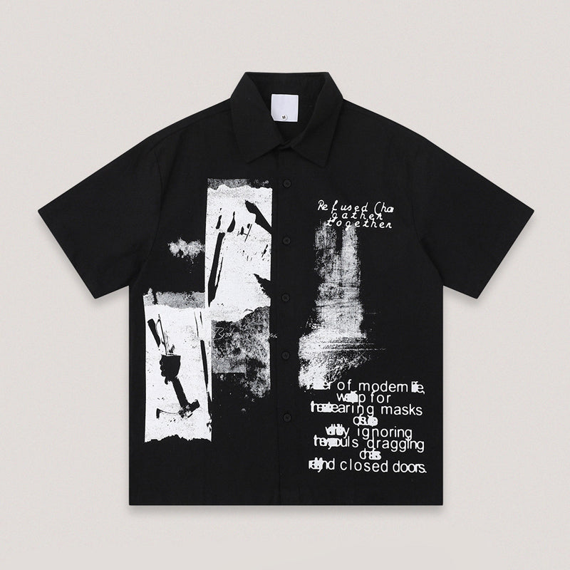 American Vintage Print Short Sleeve Shirt – Loose Unisex Streetwear