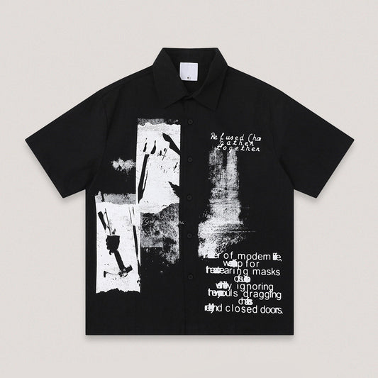 American Vintage Print Short Sleeve Shirt – Loose Unisex Streetwear – Japanese vintage | yamalin clothes | Yamalinclothes