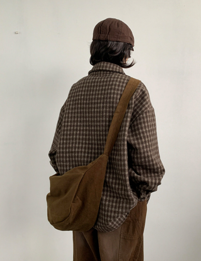 American Vintage Plaid Shirt Jacket – Loose Lapel Long Sleeve Casual Overshirt for Men | Japanese vintage | yamalin clothes | Yamalinclothes
