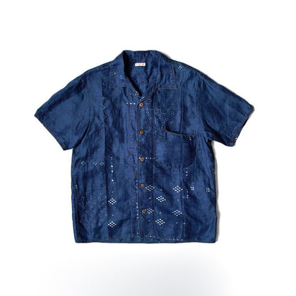 Blue Dyed Denim Print Stitching Shirt – Japanese Retro Unisex Casual