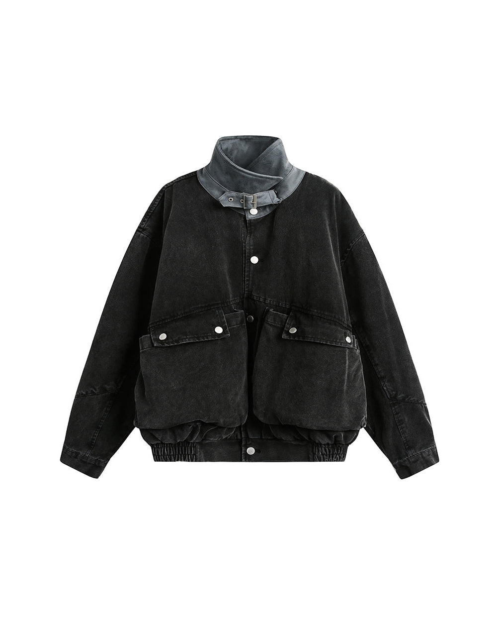 Washed Patchwork Lapel Cargo Jacket – American Retro Oversized Unisex