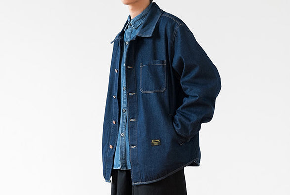Vintage Denim Work Shirt Jacket – Loose Fit Japanese Style Cargo Shirt for Men – Japanese vintage | yamalin clothes | Yamalinclothes
