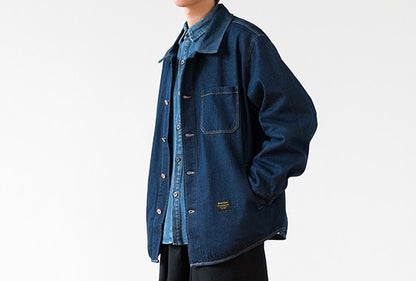 Vintage Denim Work Shirt Jacket – Loose Fit Japanese Style Cargo Shirt for Men – Japanese vintage | yamalin clothes | Yamalinclothes