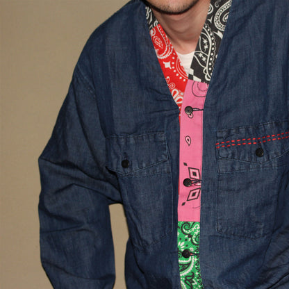 Japanese Retro Ethnic Washed Denim Kimono Jacket - Loose Vintage Workwear Shirt Robe for Men