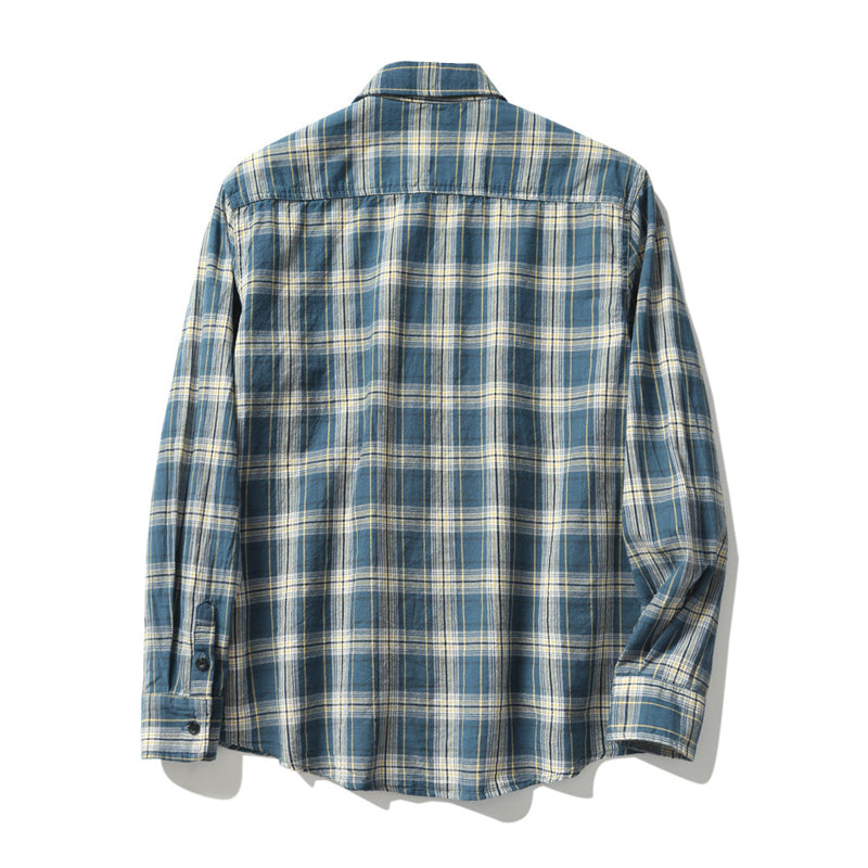 Washed Plaid Casual Shirt – American Retro Unisex Spring Autumn