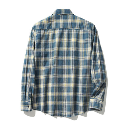 Washed Plaid Casual Shirt – American Retro Unisex Spring Autumn