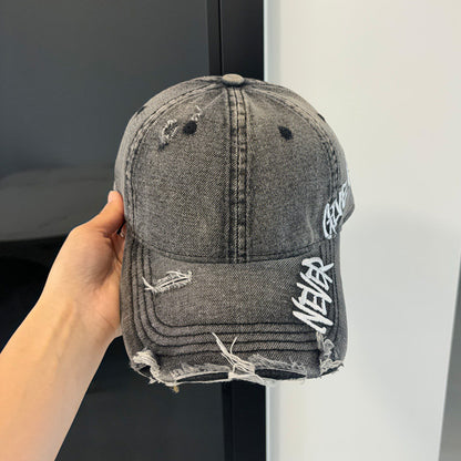 Washed Distressed Denim Baseball Cap – Embroidered Adjustable Unisex