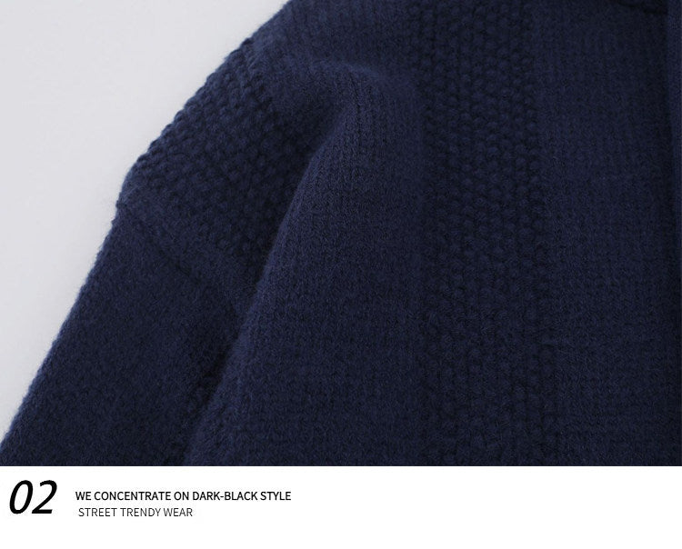 Japanese Hooded Knit Pullover – Unisex Oversized Thick Blue Coffee