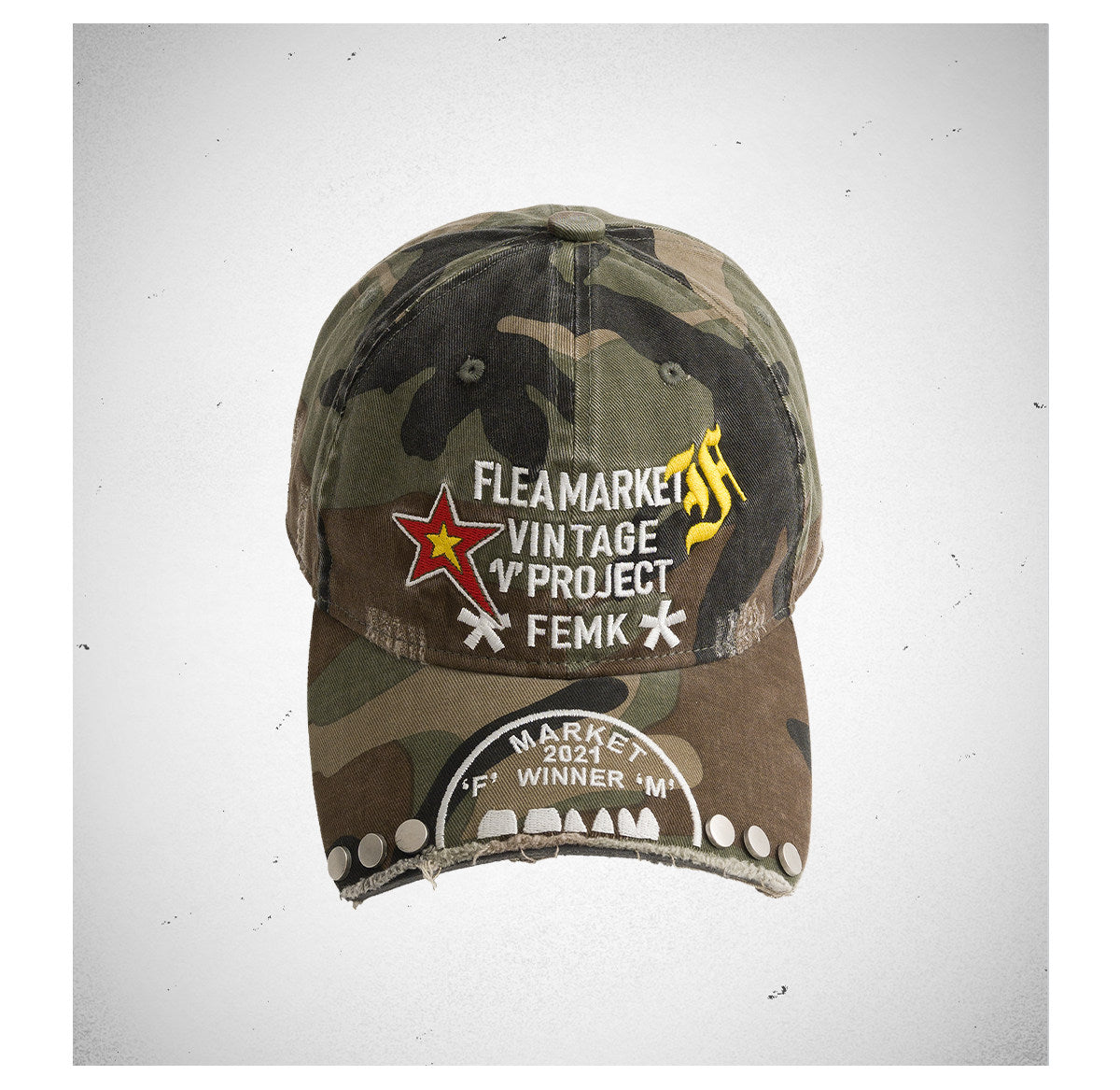 Embroidered Rivet Curved Brim Baseball Cap – Camo Washed Unisex – cap | japanese streetwear | vintage workwear | unisex | Yamalinclothes