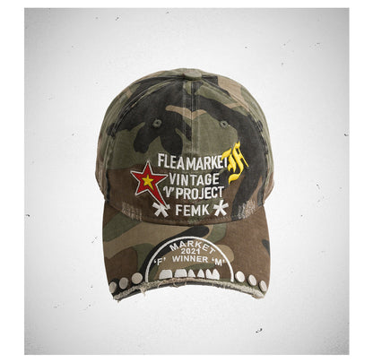 Embroidered Rivet Curved Brim Baseball Cap – Camo Washed Unisex – cap | japanese streetwear | vintage workwear | unisex | Yamalinclothes