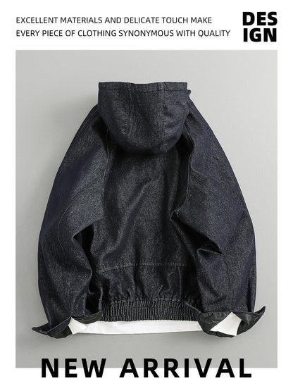 Hooded Denim Zip-Up Jacket – Japanese Vintage Loose Unisex