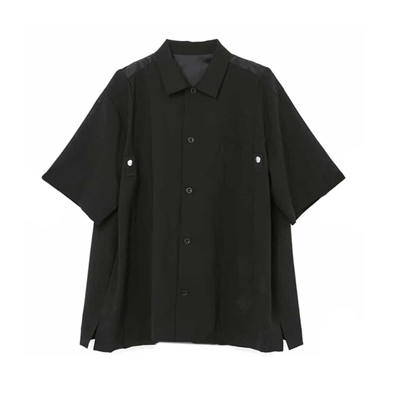 Japanese Workwear Patchwork Collar Short Sleeve Shirt – Loose Unisex Casual