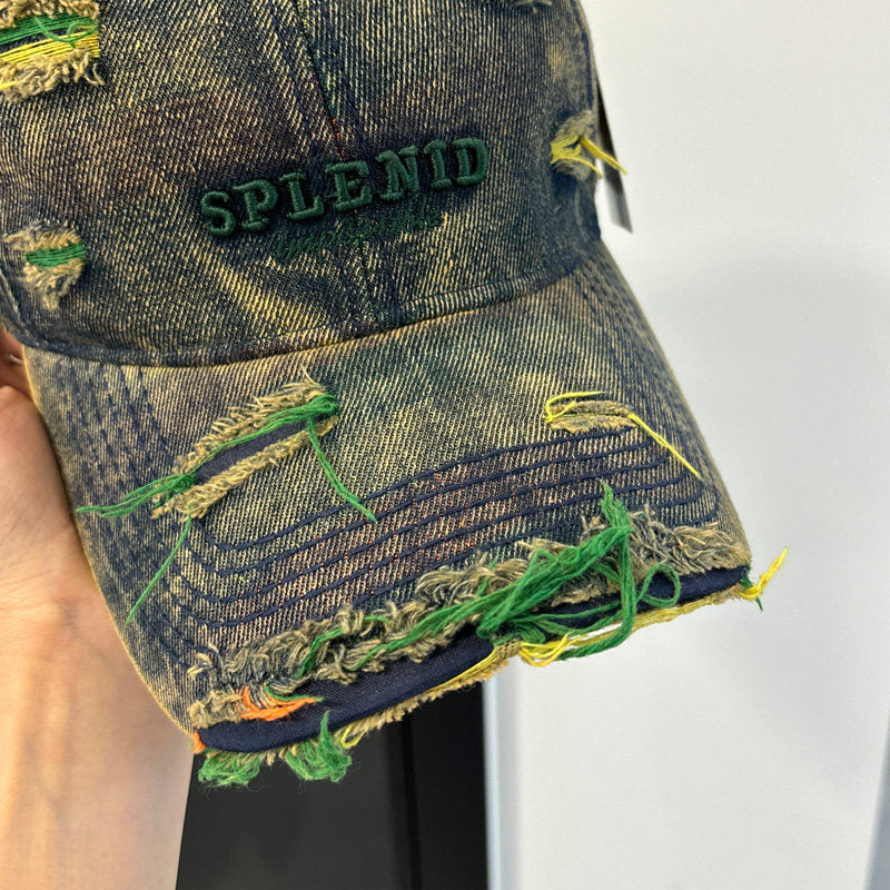 Washed Denim Baseball Cap – Vintage Embroidered Distressed Unisex