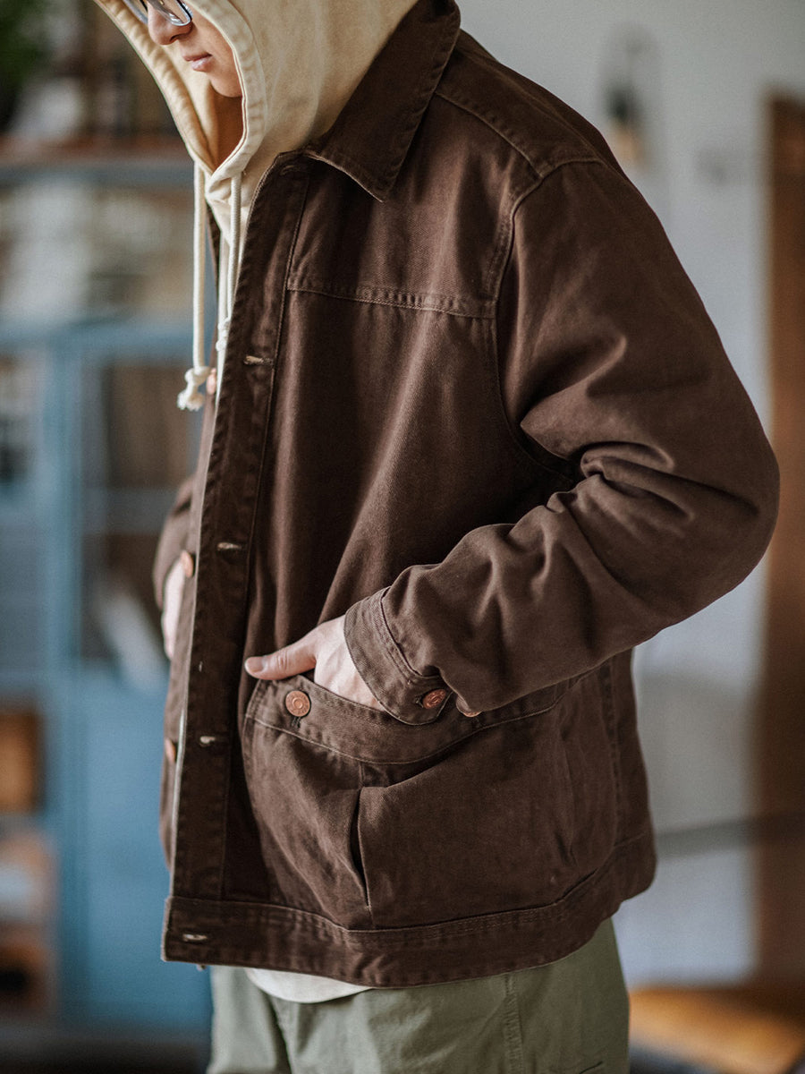 Washed Distressed Cargo Lapel Cotton Jacket – Vintage Loose Unisex
