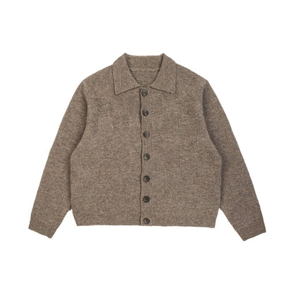 Collegiate Vintage Knit Cardigan – Unisex Oversized Grey Oatmeal