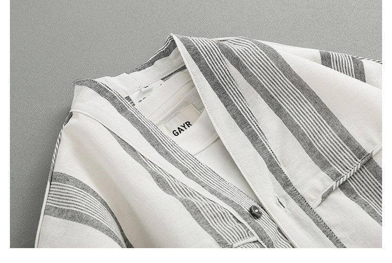 Japanese Retro Striped Shirt Jacket – Loose Fit Haori Style Outerwear for Men – Japanese vintage | yamalin clothes | Yamalinclothes