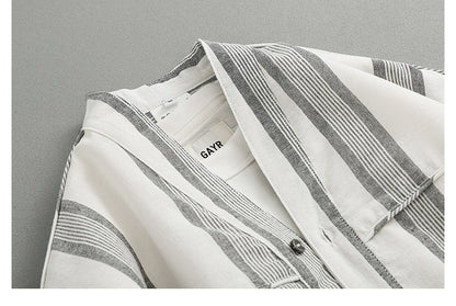 Japanese Retro Striped Shirt Jacket – Loose Fit Haori Style Outerwear for Men – Japanese vintage | yamalin clothes | Yamalinclothes