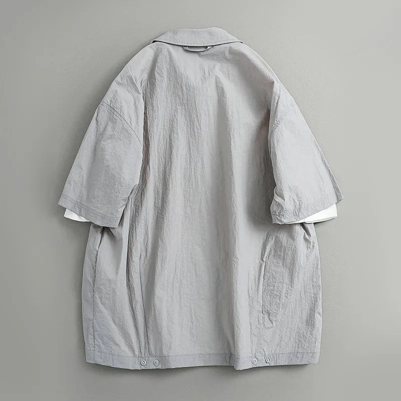 Japanese Retro Loose Short-Sleeve Cargo Shirt – Versatile Nylon Men’s Summer Top – Japanese vintage | yamalin clothes | Yamalinclothes