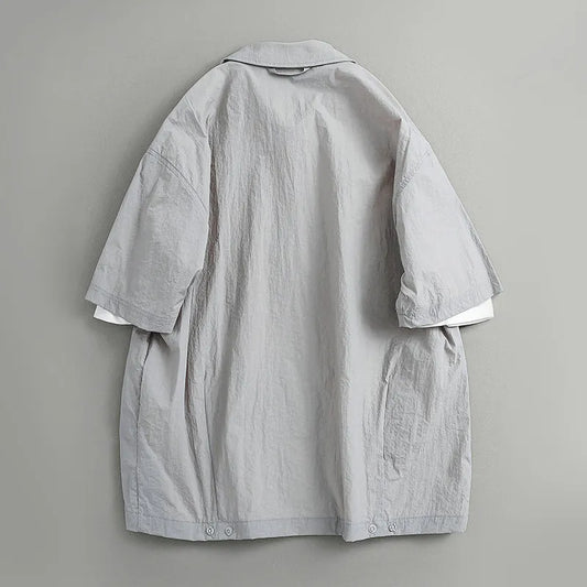 Summer Japanese casual trendy brand retro design sense loose and versatile short-sleeved cargo shirt men