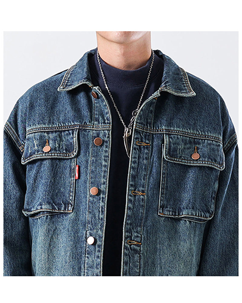 American Vintage Loose Denim Workwear Jacket – Men's Nostalgic Blue – Japanese vintage | yamalin clothes | Yamalinclothes