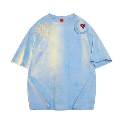 Tie-Dye Sun Moon Print T-Shirt – Loose Unisex Summer Streetwear