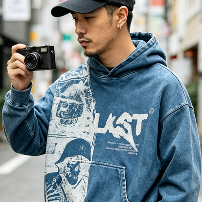 Y2K Hoodie - Yamalin American Street Style Retro Letter Print Hooded Sweatshirt Men Loose Casual Blue Streetwear Top – Japanese vintage | fall outfits 2026 | fall winter outfits | classy winter outfits | lazy comfy outfits | japanese streetwear | vintage workwear | yamalin clothes | Yamalinclothes