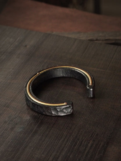 Ebony Wood Open Bangle – Handmade Ethnic Vintage Brass Bracelet Unisex