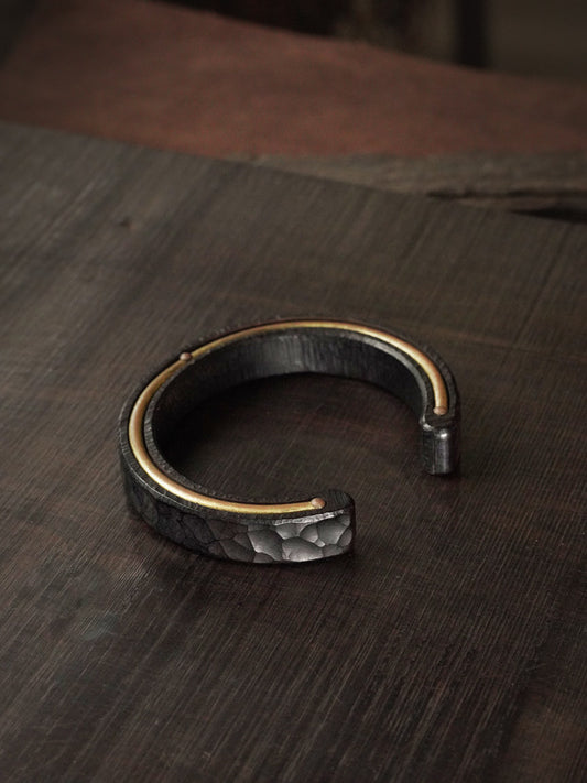 Ebony Wood Open Bangle – Handmade Ethnic Vintage Brass Bracelet Unisex