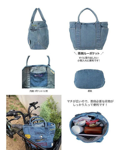 Denim Canvas Embroidery Tote Bag – Cute Cartoon Portable Handbag