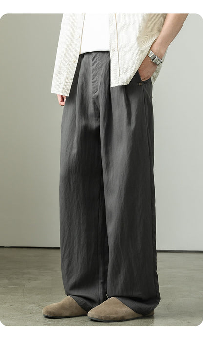 Draped Lyocell Wide Leg Pants – Loose Straight Tencel Linen Summer Ice Silk Slacks for Men – Japanese vintage | yamalin clothes | Yamalinclothes